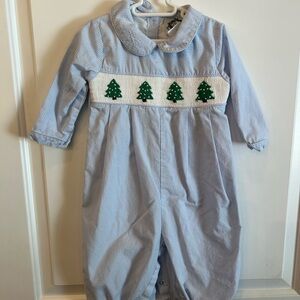 Blue Gingham Embroidered Christmas Tree Longall